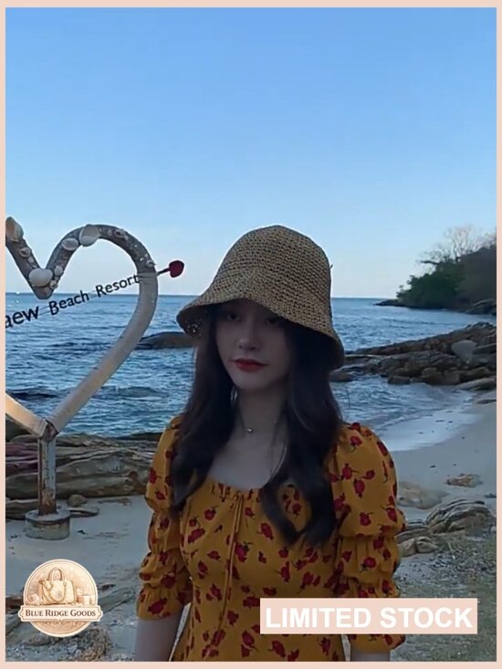 Women Sun Hat Hand-Woven Packable Beach Bucket Hat Floppy UV Protection main image 4
